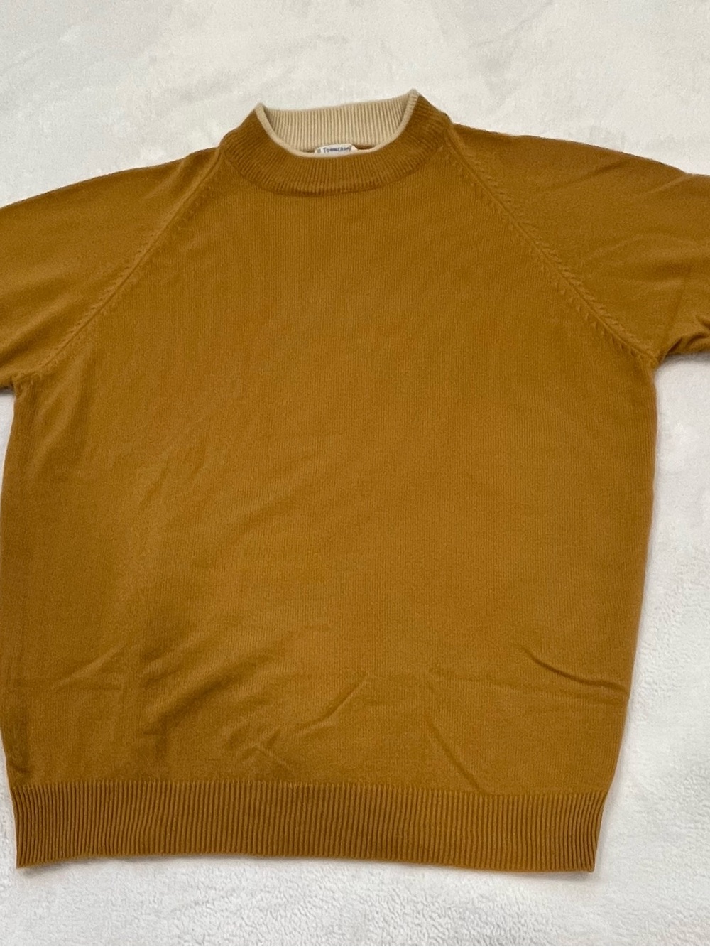 60’s Vintage Towncraft Plus Men's Mock Neck Short-Sleeve Sweater in Mustard Gold